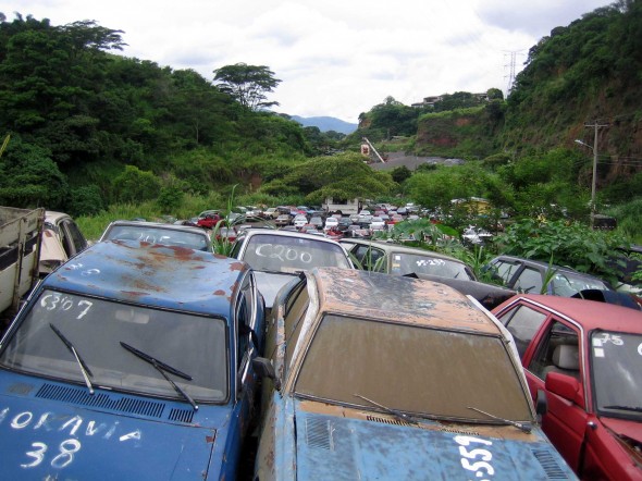 Derelict confiscated cars, some of them belonging to unlicensed taxi drivers.
